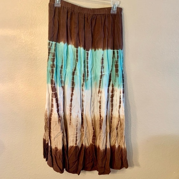 Reba Dresses & Skirts - Reba Hobo Skirt Small TieDye Brown Tan Cream Teal Viscose Lined Bohemian